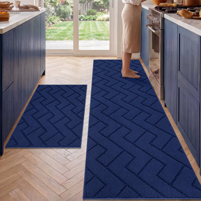 Herringbone Textured Non-Slip Washable Kitchen Mat Set