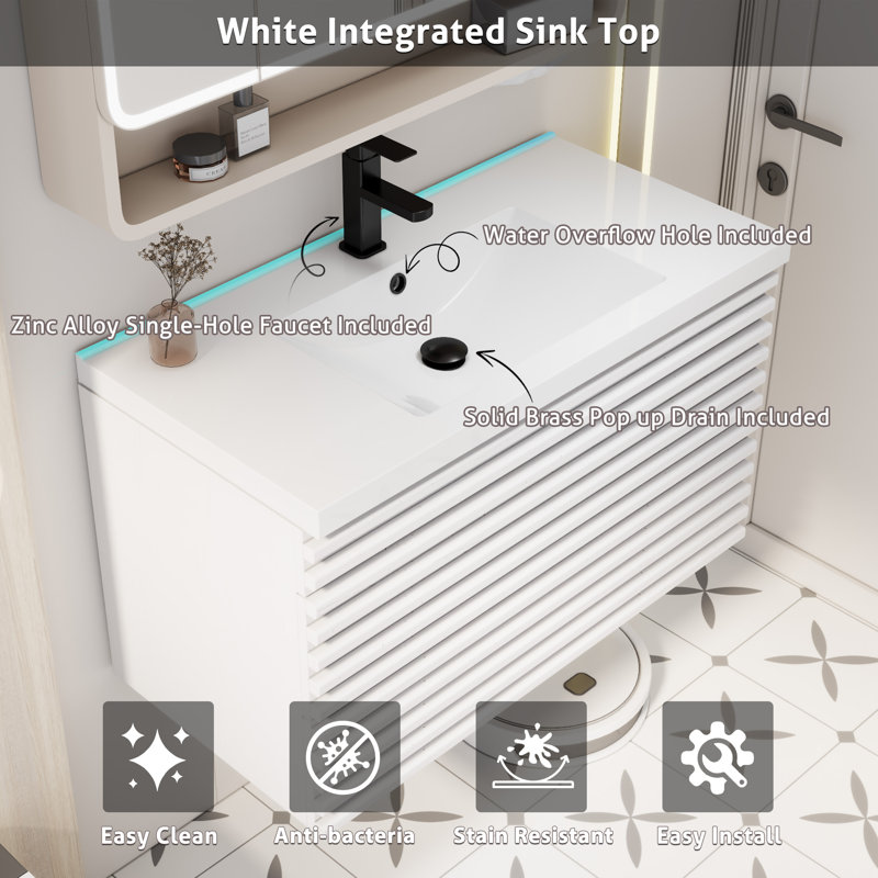 Marilyse 36" Wall Mounted Single Bathroom Vanity Set with Sink Top, Faucet, White