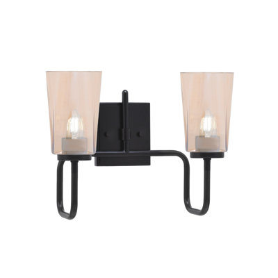 Barre d'éclairage de salle de bain 2 lumières Sandia au fini noir mat avec verre dégradé ambre l 4,5 po x H 6,5 po