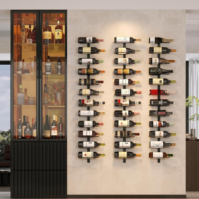 36 Bottle Wall Mounted Wine Rack, Modular Hanging Wine Rack for DIY Display, Detachable 3 Pack Wine Bottle Holder, Black Metal Storage Rack for Bar, K