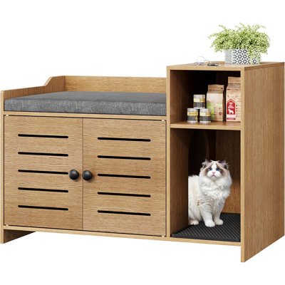 Enceinte de litière pour chat avec bloc-notes, litière cachée avec rangement pour chats d'intérieur