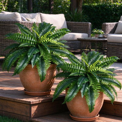 31-34" Artificial Boston Ferns (Set of 2), 30-Branch Faux Fern Plants with PE & Silk Fronds, Weather-Resistant Greenery for Indoor/Outdoor Porch, Hanging Basket & Planter Decor
