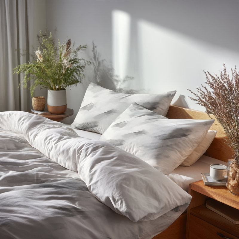 Ensemble de literie moderne 3 pièces - Ensemble de housse de couette et coussin décoratif abstrait argenté