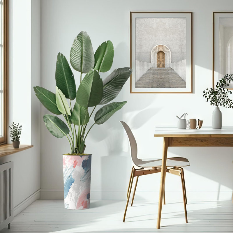 Arbre artificiel dans un pot de fleurs, arbre en soie Fake Bird, Effet de peinture rose, H 67 po x l 13 po x P 13 po
