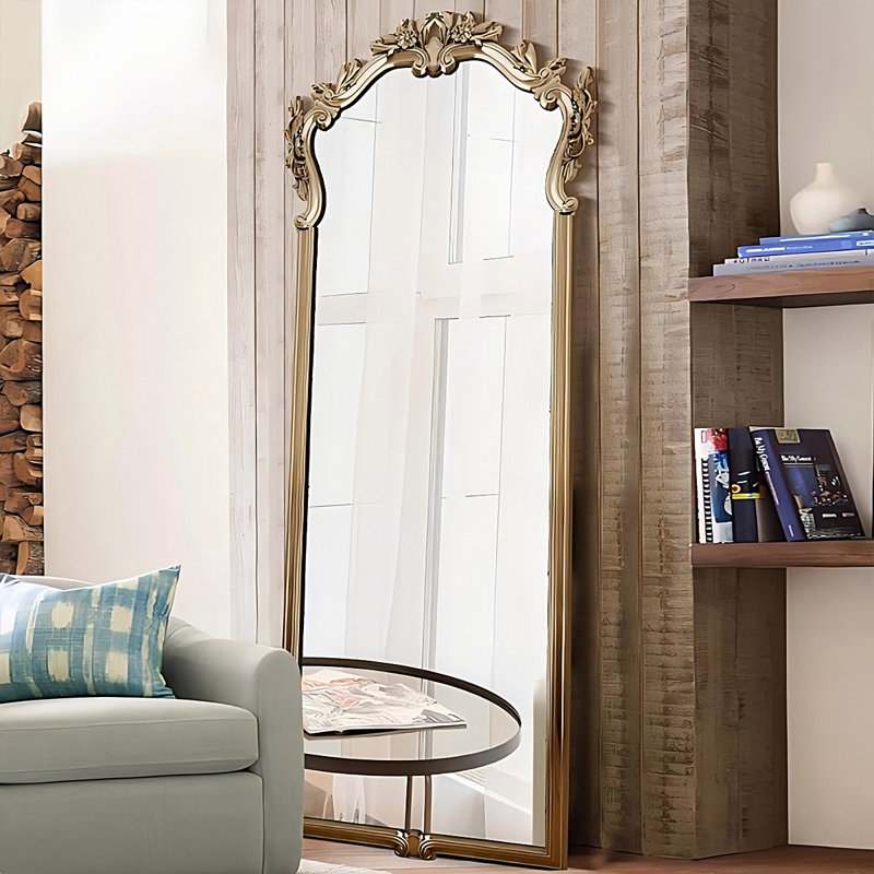 27.56"European-style full-length mirror with carved decoration and floor-standing type, 70.87" x 27.56"