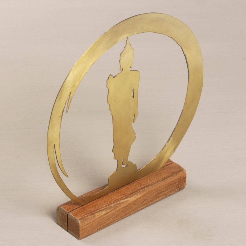 Novica Standing Buddha Dome Brass Sculpture