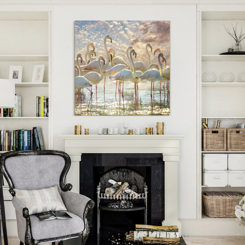 Flamingo Flair Large Frameless Tempered Glass Wall Art
