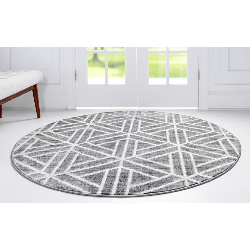 Tapis d'intérieur rectangulaire en polyester tissé à la machine à motif abstrait Eshin, Rond 7 pi
