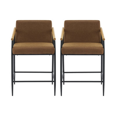 Henrik 26" Seat Height Mid-Century Modern Counter Stools with Wood Armrests