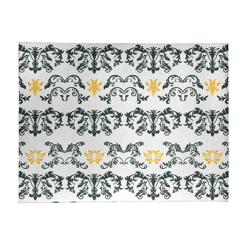 Tapis blanc / noir Damask, Rectangle 9 pi x 12 pi