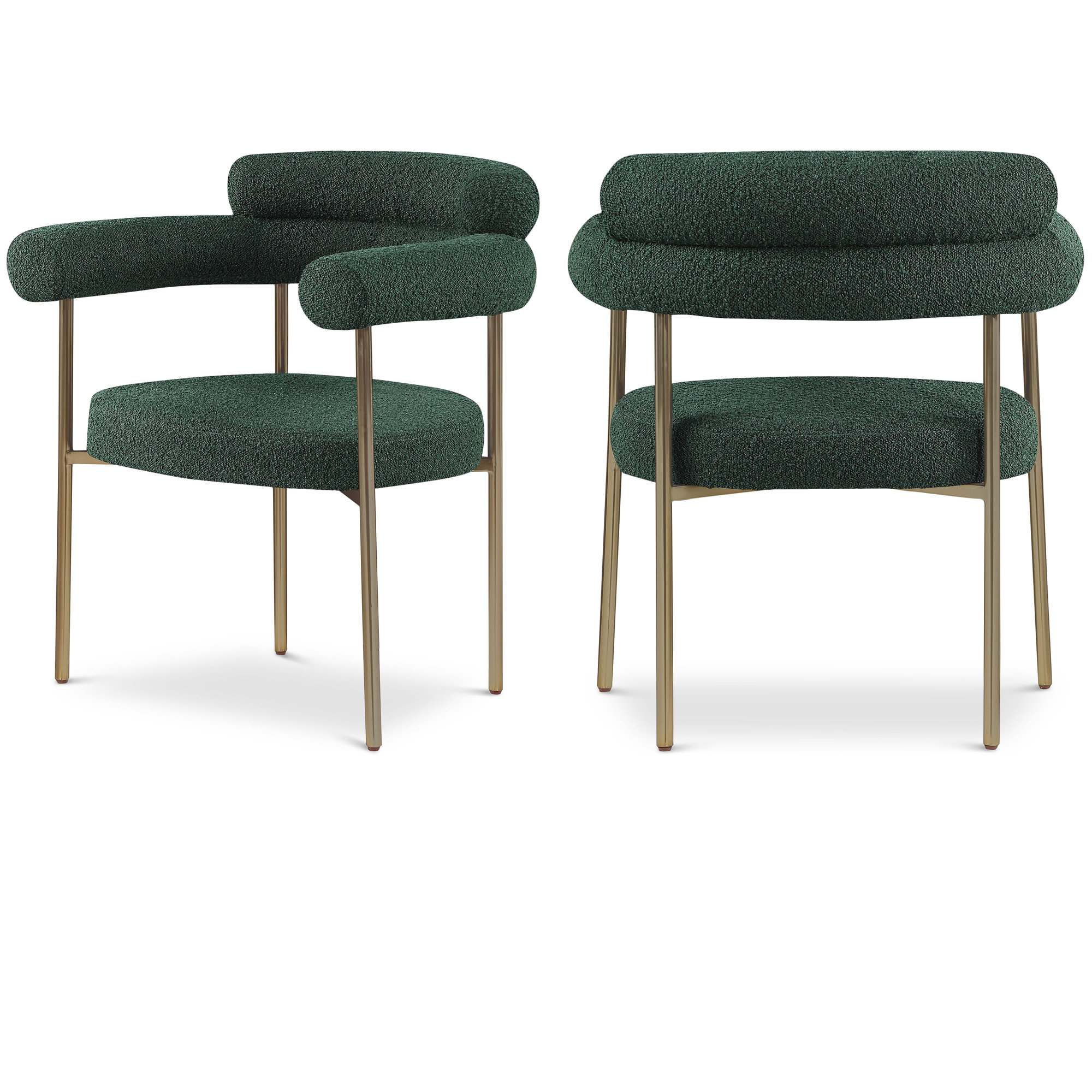 Boucle Upholstered Arm Chair, Green, Brushed Brass