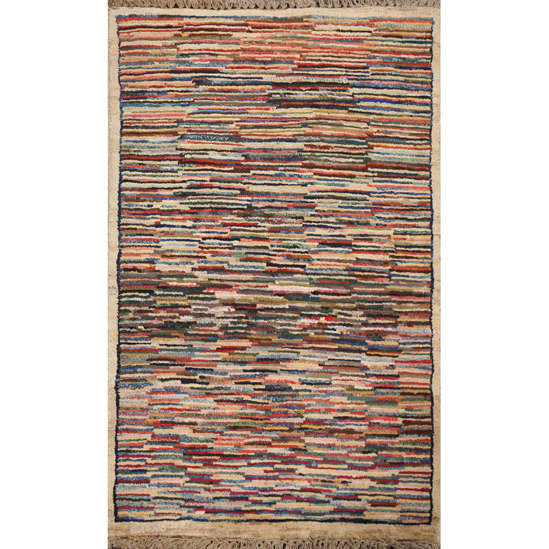 Tapis oriental unique Gabbeh Kashkoli noué à la main 1 pi 10 po x 3 pi 1 po