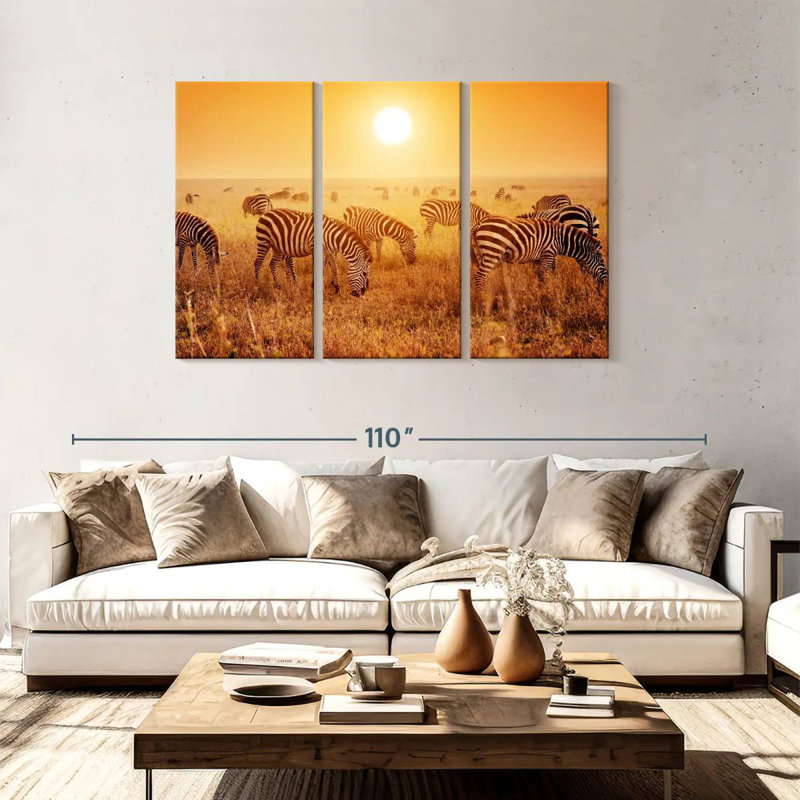 Brampt Zebra Herd Sunset, 48" H x 74" W