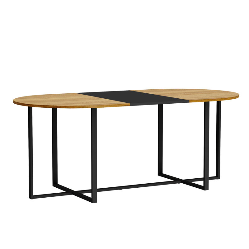Modern 9-piece Dining Table Set, Mdf Two-tone Industrial Design For Kitchen