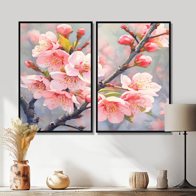 «Peach Blossom Bliss II», art mural traditionnel, Impression encadrée flottante, Noir, H 36 po x l 48 po