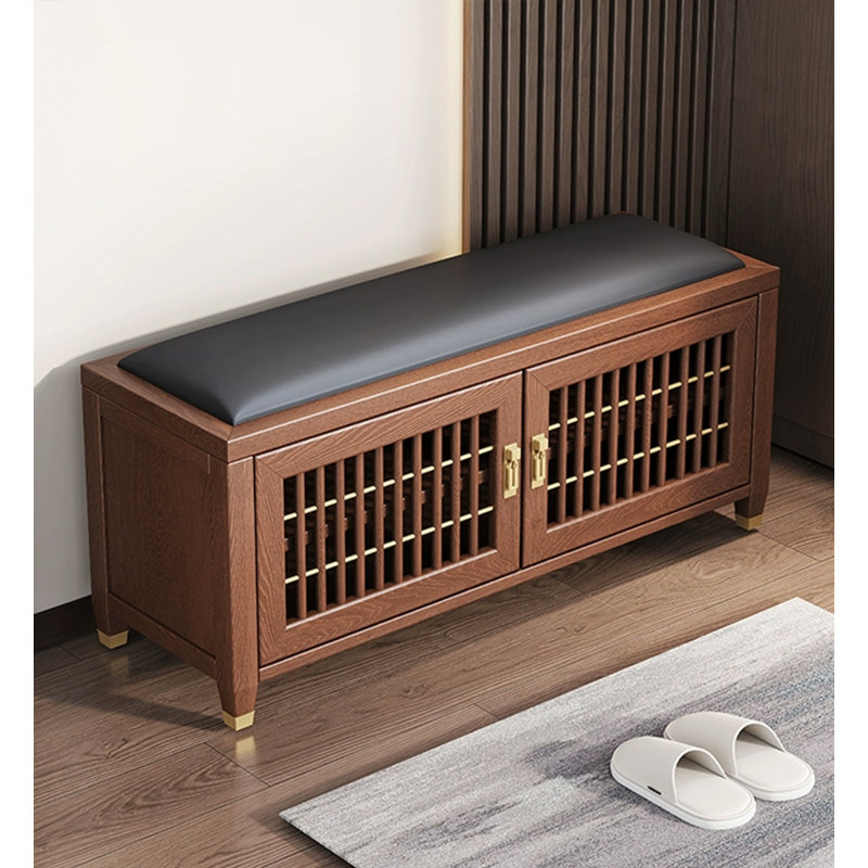 Banc de rangement en bois massif Traditional, Noir