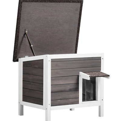 Abri pour chat extérieur - structure en bois avec toit incliné en asphalte et pieds surélevés, porte amovible pour une adaptation saisonnière, confort d'isolation sur six côtés, poids du produit en bois de sapin de 23,78 lb