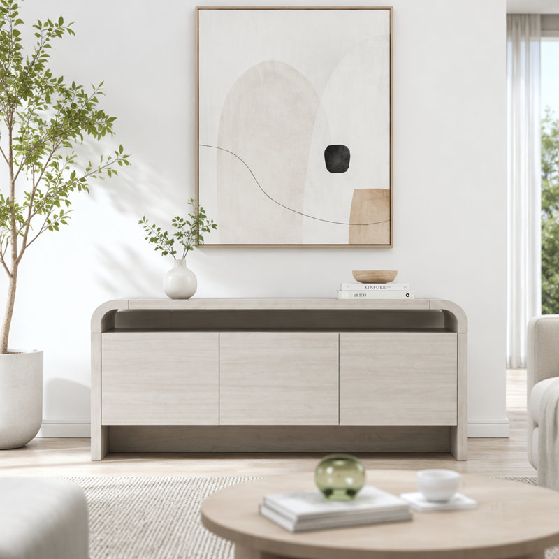 Sideboard Cabinet with Open Shelf and Hidden Storage