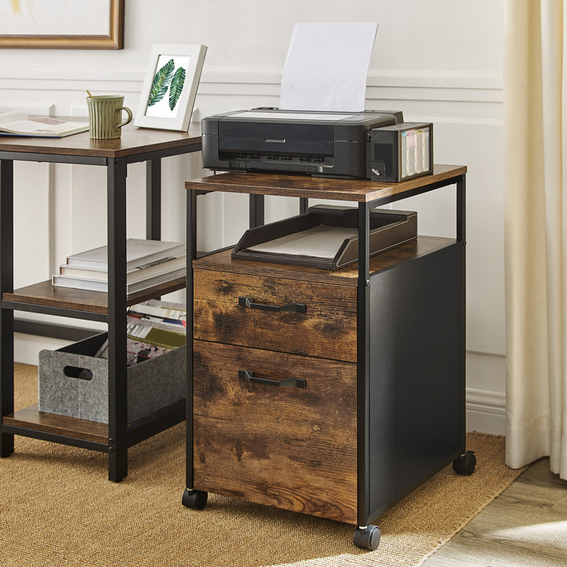 Turgeon 16.5" W 2-Drawer Lockable Mobile File Cabinet , Brown/Black