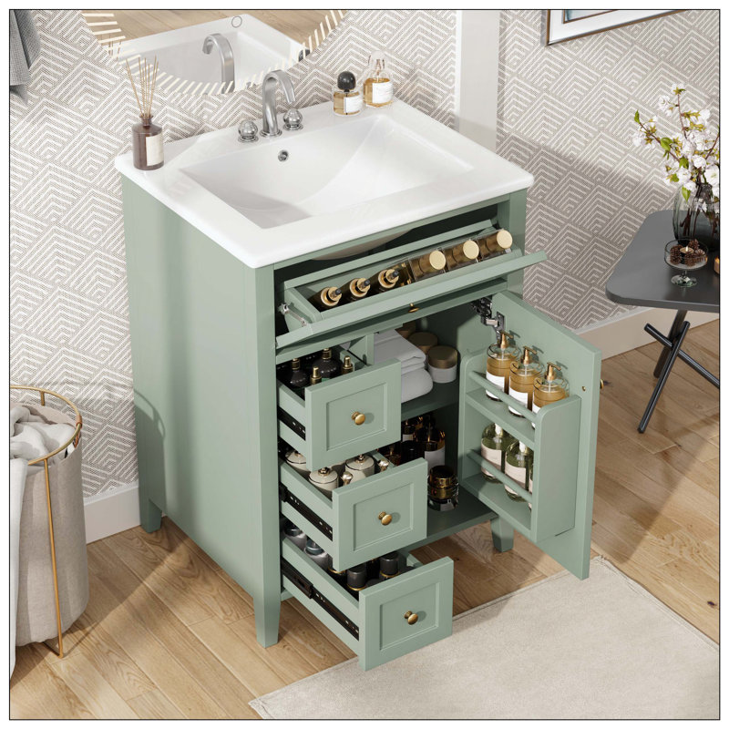Tiroirs de meuble-lavabo en panneau de fibres à densité moyenne en bois d'hévéa, Green