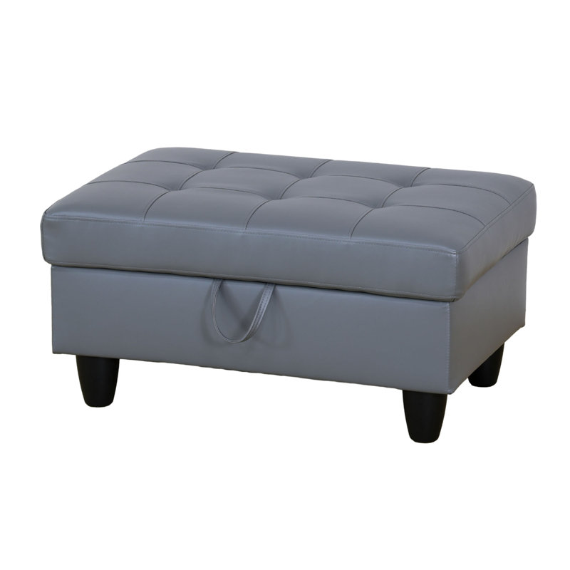 Faux Leather Ottoman, Dark Gray Faux Leather