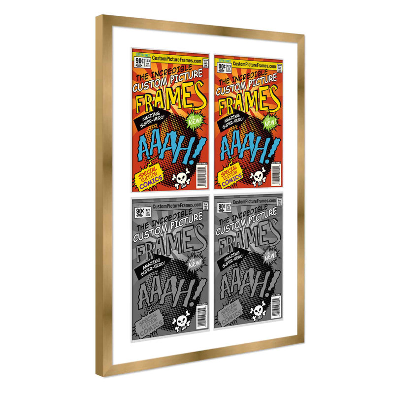 Cadre de bande dessinée avec passe-partout - 4 ouvertures pour afficher 4 bandes dessinées dans une grille 2 x 2 avec acrylique UV, support et quincaillerie