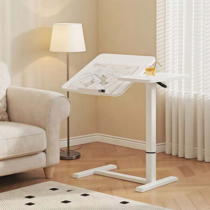 Table de chevet inclinable et mobile, Blanc, Blanc