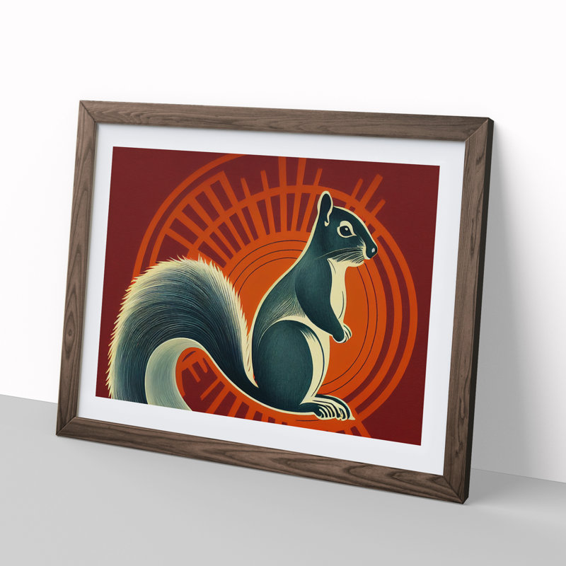 Squirrel Deco Style - Single Picture Frame Print, Walnut, 34cm H x 46cm W x 2cm D