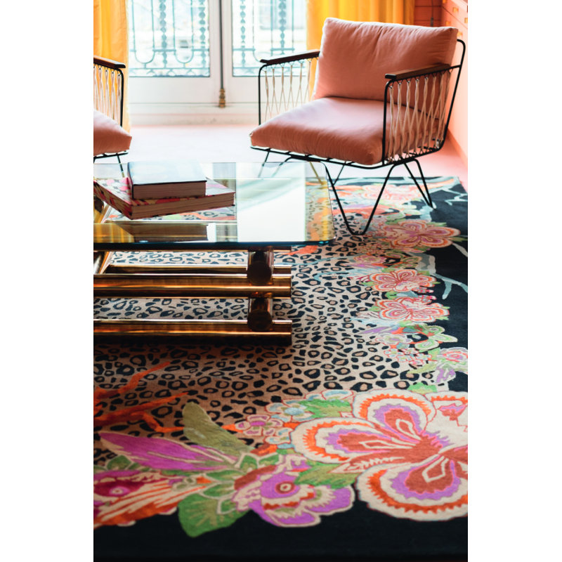 Jungle Forest Hand Tufted Wool Floral Area Rug in Brown/Black/Pink, Rectangle 8'2" x 11'6"