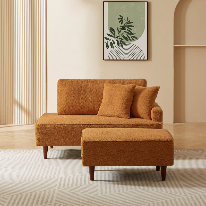 Chaise longue et tabouret rembourrés Mashawna, Boucle orange