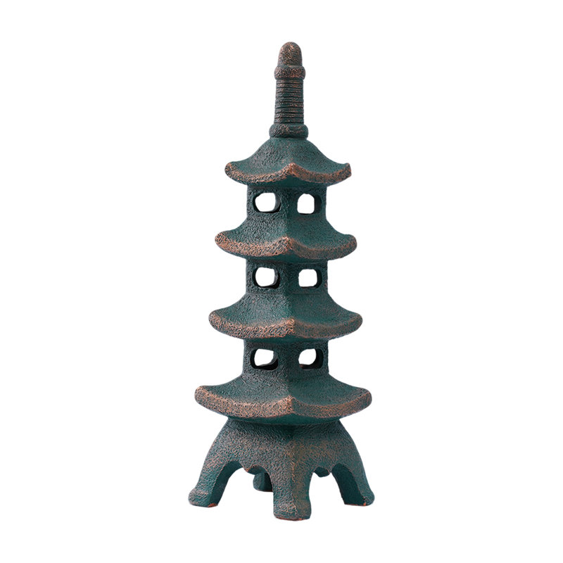 Statue de jardin pagode solaire 15,8 "h multicouche: résine décorative zen imperméable - décoration de jardin de patio (bronze)