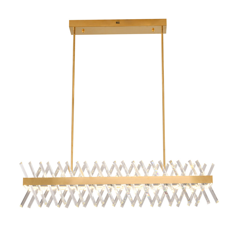 Modern LED Crystal Rectangular Crystal Chandelier, Gold, 10" H x 40" W x 6" D