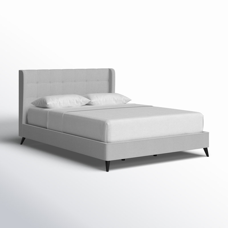 Light Gray Queen Upholstered Tufted Wingback Bed