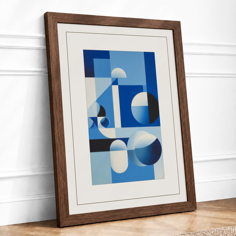 Blue Forms In Balance Geometric - Print, Walnut, A1 - 84.1 x 59.4 cm