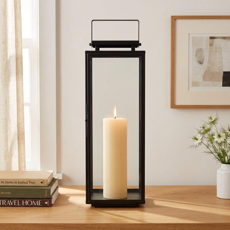 Stainless Steel Tabletop Lantern, 30.25" H x 10" W x 10" D