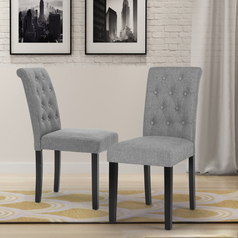 Elegant and Comfortable Dining Chair Tufted Fabric Upholstered Parsons Chair, Gray
