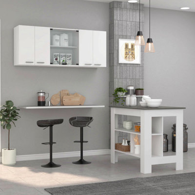 White And Onyx 2-Piece Kitchen Set, Kitchen Island And Wall Cabinet