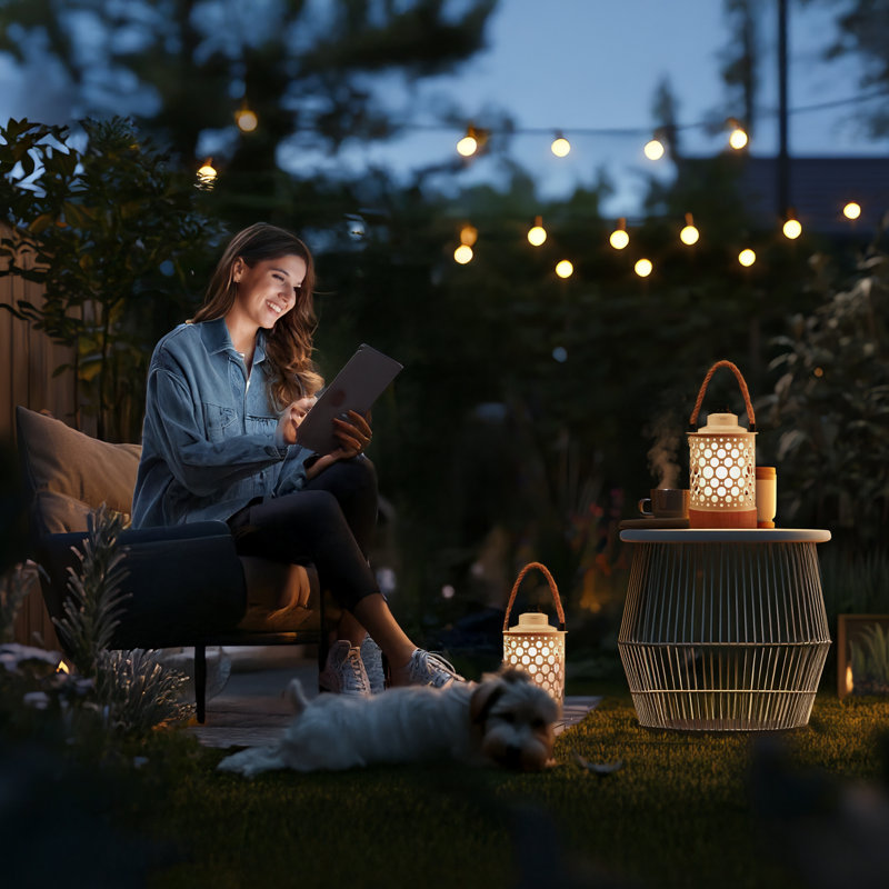 Stargaze Cordless LED Outdoor Table Lamp With Dimmer, Built-In Rechargeable Battery, 3-Level Brightness With Dual Power Source