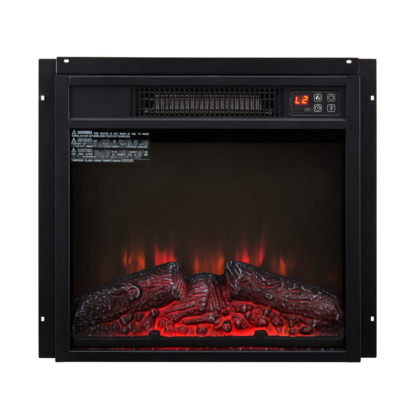 Insertion de foyer électrique 1400W 18 "1400W, flammes réalistes, télécommande tactile, 120V, verre trempé noir, solution de chauffage domestique 1400W, 3 intensités de flamme, actionné, option