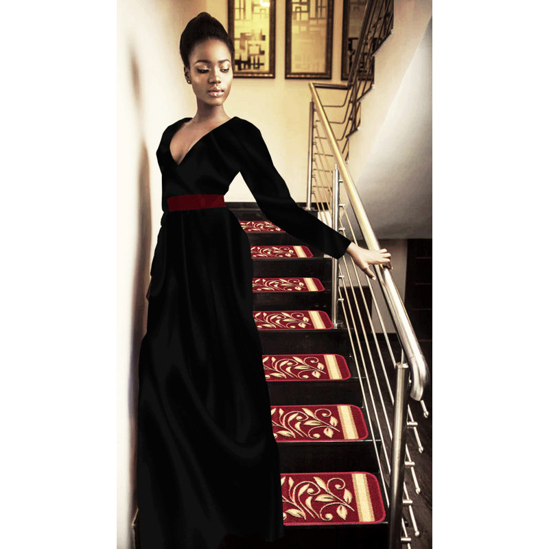 Tapis d'escalier antidérapant Doli, Rouge, Ensemble de 13
