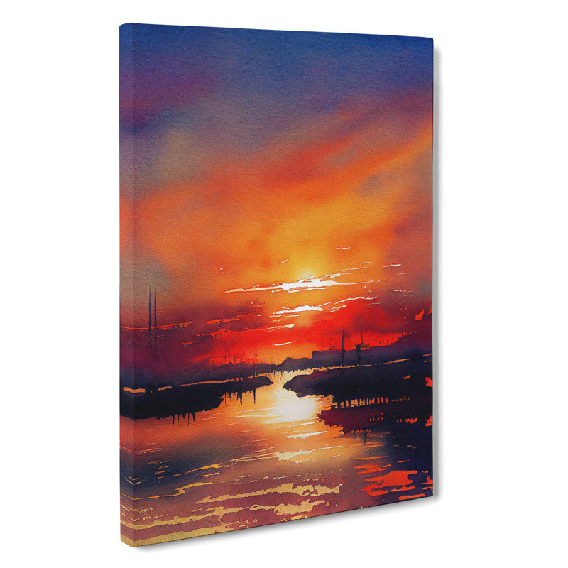 Sunset Watercolour No.4 - Wrapped Canvas Painting, 50cm H x 35cm W x 3cm D
