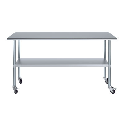 Stainless Steel 18 in. W x 72 in. D Rolling Prep Table with Adjustable Undershelf and Locking Casters