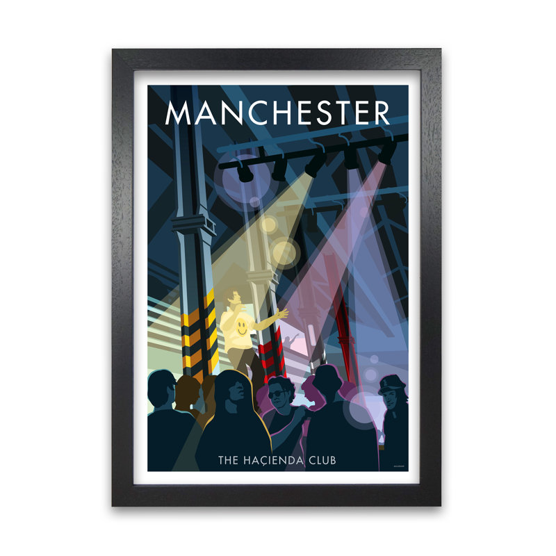 Manchester Hacienda by Stephen Millership - Print, 59.4 cm H x 42 cm W x 5 cm D, Black