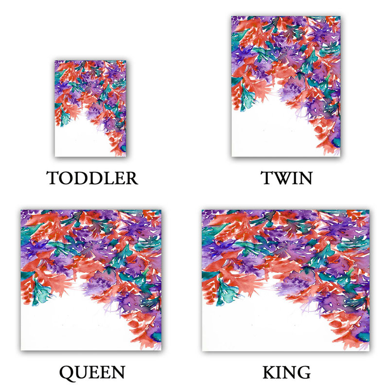 Ensemble de housse de couette floral cascade ii, 1 housse de couette grand + 2 taies standards, Blanc / rouge / mauve