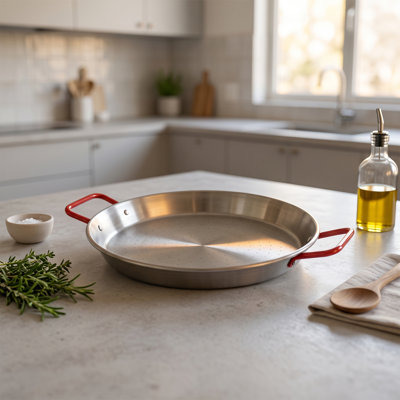 Magefesa 9-Inch Carbon Steel Paella Pan, 23 cm - 2 Servings, Durable & Lightweight with Dimpled Surface, Ideal for Outdoor Cooking & Traditional Valencian Paella