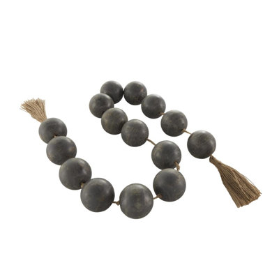 Gray Mango Wood Handmade Round Extra Long Orb Beaded Garland with Tassel with Knotted Jute, 64" x 3" x 3"