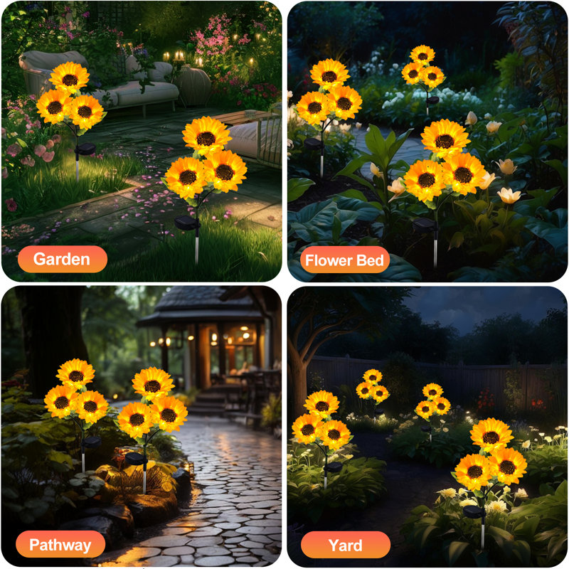 Sunflowers Solar Lights Outdoor Garden Decor,Upgraded Three Sunflowers Solar Garden Lights,Solar Outdoor Lights,Garden Patio Yard Decor,Yard Art,Pathway Light,Mother's Day Gift(Set of 2)