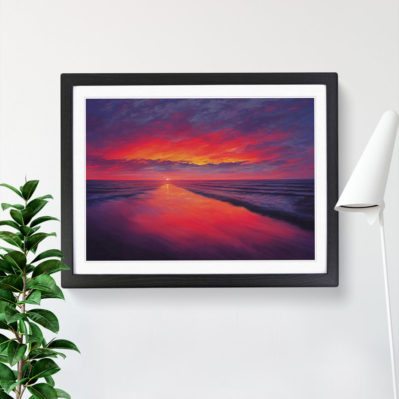 Lush Ocean Sunset - Single Picture Frame Painting, Black, 34cm H x 46cm W x 2cm D