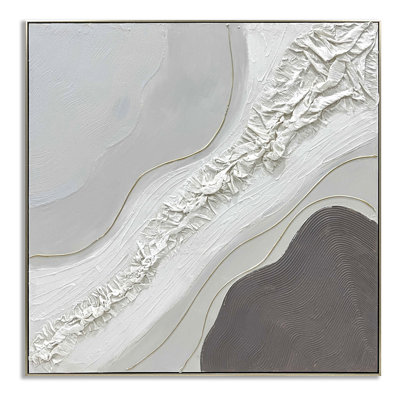 Toile abstraite diagonale - 40 po x 40 po - Cadre champagne argenté