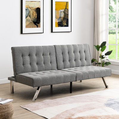 Wood Frame Grey Futon Bed, Stainless Leg, Convertible For Diverse Needs Fabric , With Space Saving Choice